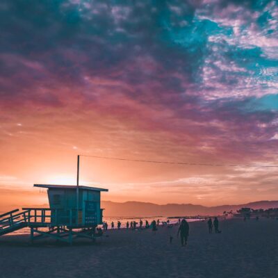Vibrant sunset on Venice Beach in Los Angeles, California.