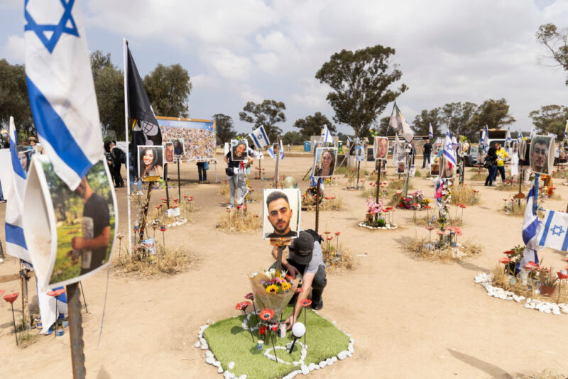 A person visits the site where hundreds of revelers were killed and kidnapped in the deadly Oct. 7 terror attack at the Nova music festival in Re'eim, Israel, as seen on April 7, 2024.