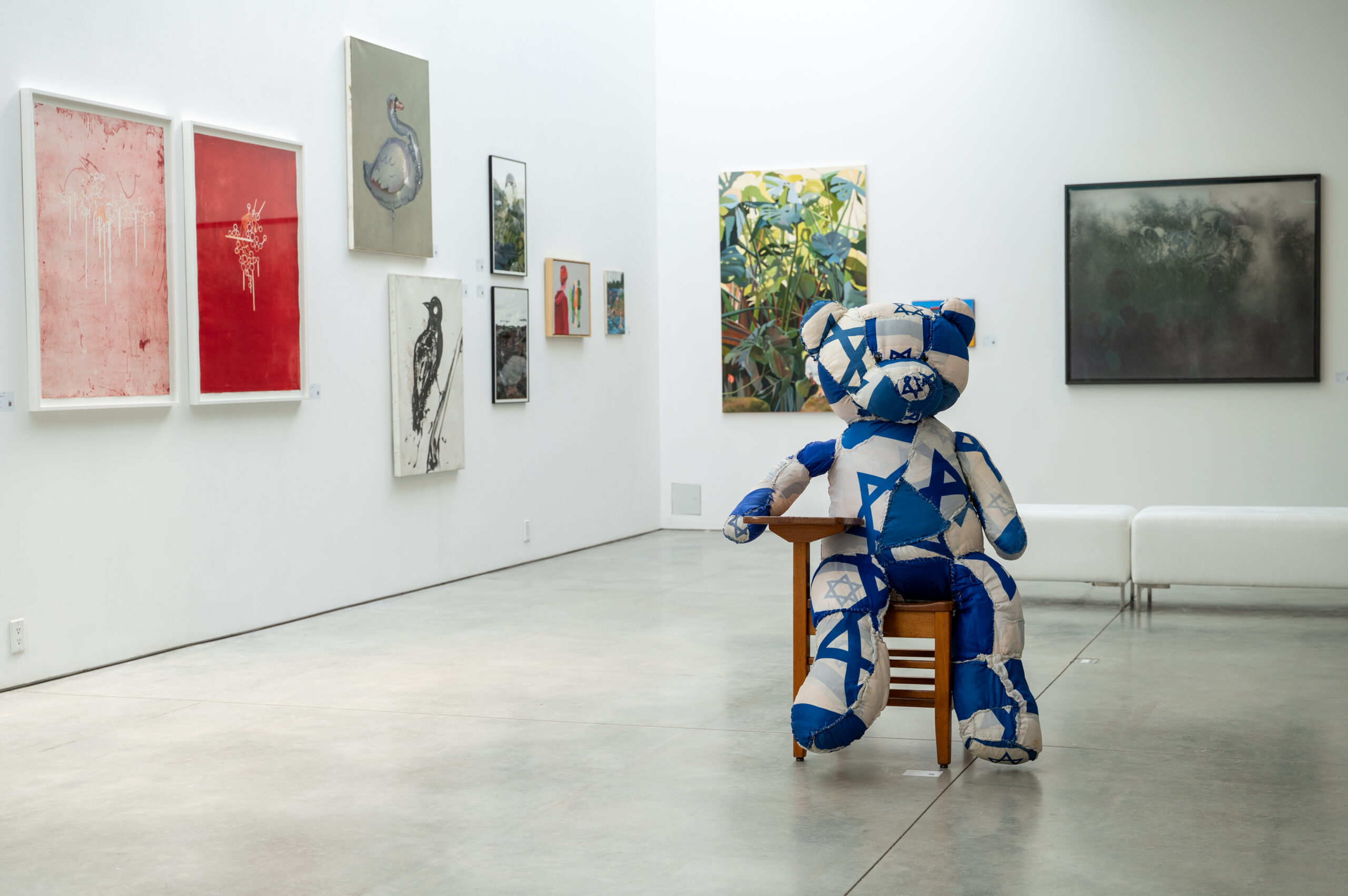 Israeli art on display at the Art Up Nation gallery exhibition in Manhattan on Sept. 19, 2024.