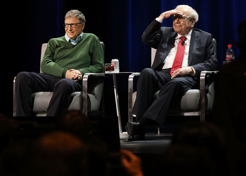 Bill Gates and Warren Buffett speak with journalist Charlie Rose at an event organized by Columbia Business School on Jan. 27, 2017 in New York City.